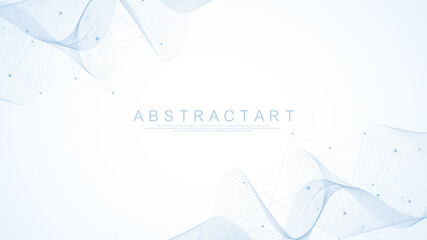 Technology abstract lines and dots connection background. Connection digital data and big data concept. Digital data visualization. Vector illustration