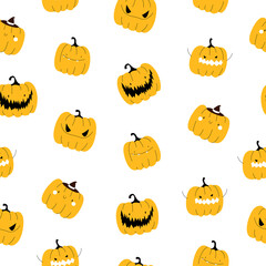 Halloween pumpkin seamless pattern on white background. Vector stock illustration