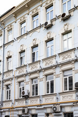 Fototapeta na wymiar facade of old apartment house on Rozhdestvensky Boulevard 10 street in Moscow city. It was the mansion of Ushkov, interiors designed in 1897 by architect Shekhtel