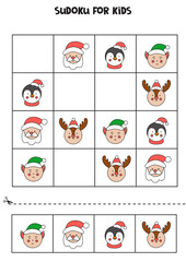 Sudoku game for kids with Christmas pictures.
