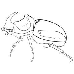 Rhinoceros beetle icon in linear style vector illustration. Continuous one line drawing of rhinoceros beetley silhouette isolated on white background. Rhinoceros beetle for background, logo or tattoo.