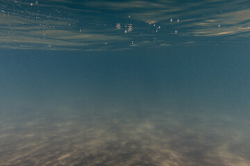 Under Water View of Deep Blue Ocean Floor.Background Concept