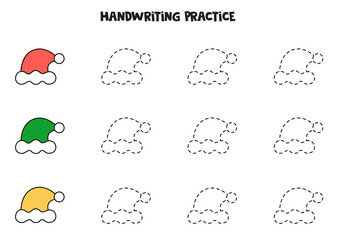 Tracing lines with cute cartoon hats. Writing practice.