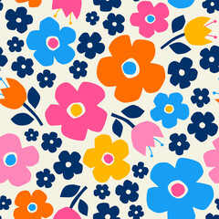 Cute hand drawn floral seamless pattern background.