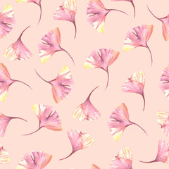 Seamless pattern with hand painted watercolor autumn gingko blob leaves. Cute design for textile design, scrapbook paper, decorations. High quality illustration