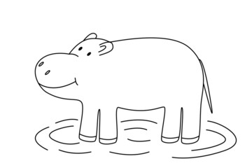 Cute cartoon hippopotamus, coloring book for kids. Vector illustration of an African animal isolated on white.