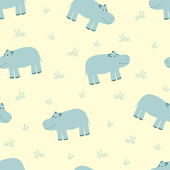 Seamless cartoon hippopotamus pattern, vector illustration for baby print design.