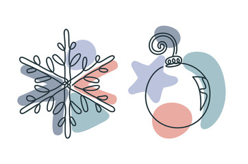 Christmas snowflake in a hand drawn linear style.