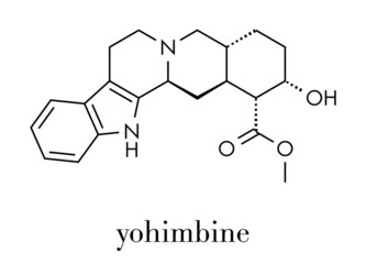Yohimbine alkaloid molecule. Used as aphrodisiac drug. Skeletal formula.