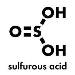 Sulfurous acid (H2SO3) molecule. Conjugate bases are bisulfite and sulfite. Skeletal formula.