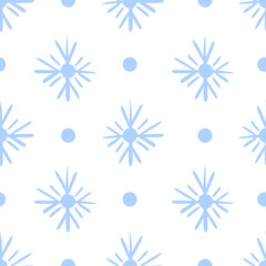 Seamless winter pattern with polka dots and snowflakes. Vector wrapping paper background