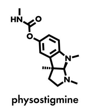 Physostigmine Alkaloid Molecule. Present In Calabar Bean And Manchineel Tree, Acts As Acetylcholinesterase Inhibitor. Skeletal Formula.