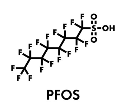 Perfluorooctanesulfonic acid (perfluorooctane sulfonate, PFOS) persistent organic pollutant molecule. Skeletal formula.