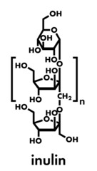 Inulin, chemical structure. Sweet, indigestible carbohydrate, present in chicory and number of other plants. Skeletal formula.