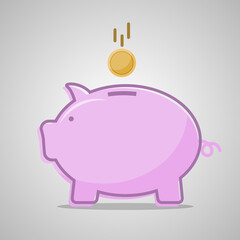 Piggy bank with coin in flat design