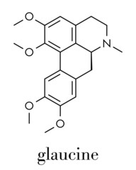 Glaucine alkaloid molecule. Found in yellow hornpoppy (Glaucium flavum) and a number of other plants. Skeletal formula.