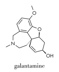 Fototapeta premium Galantamine alkaloid molecule. Found in Caucasian snowdrop, used in treatment of Alzheimer's disease. Skeletal formula.