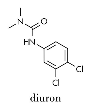 Diuron (DCMU) herbicide molecule. Skeletal formula.