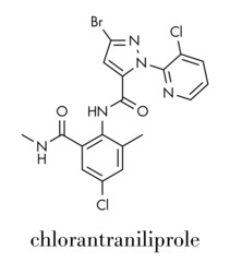 Chlorantraniliprole insecticide molecule (ryanoid class). Skeletal formula.