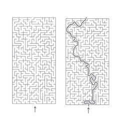 Vector Square Maze - Labyrinth with Included Solution in Balck & Red. Funny & Educational Mind Game for Coordination, Problems Solving, Decision Making Skills Test.
