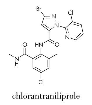 Chlorantraniliprole insecticide molecule (ryanoid class). Skeletal formula.