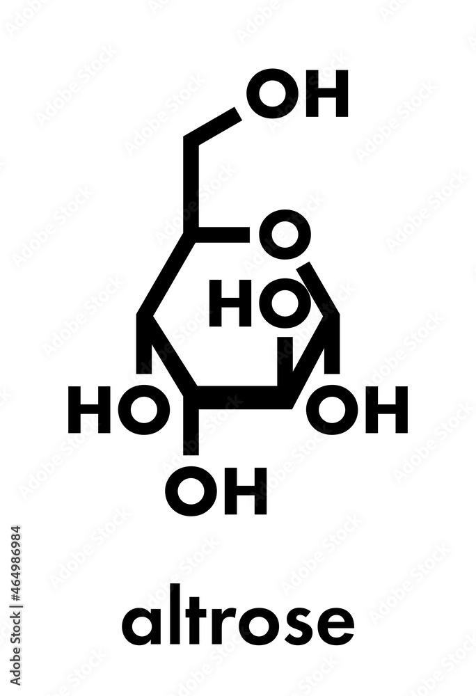 Sticker Altrose sugar molecule (alpha-D-altropyranose form). Skeletal formula.