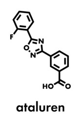 Fototapeta premium Ataluren genetic disorder drug. Investigated in treatment of cystic fibrosis and Duchenne muscular dystrophy. Thought to work by making ribosomes skip stop codons. Skeletal formula.
