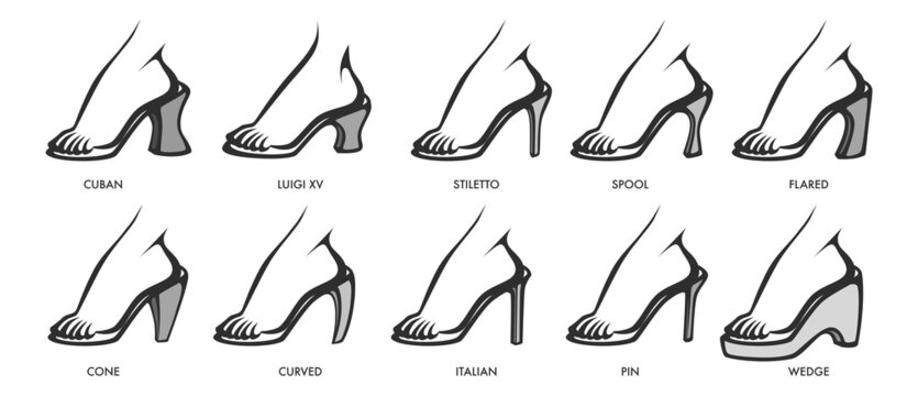 Woman shoes types and heels, fashion and clothes