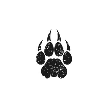 grunge black tiger trace silhouette. Vector flat illustration. Scratched Wild beast paw footprint