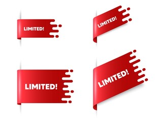 Limited text. Red ribbon tag banners set. Special offer sign. Sale promotion symbol. Limited sticker ribbon badge banner. Red sale label. Vector