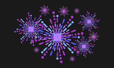 unique fireworks with black background, purple, blue