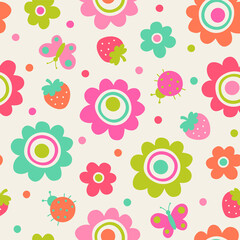Colorful cute hand drawn floral seamless pattern background.