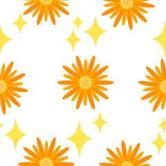 レトロデイジー　シームレスパターン　ホワイトC