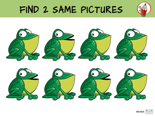 Funny frogs. Find two same pictures