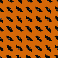 Vector seamless pattern with bat. Creative design with bat on the orange background. Vector illustration. Textile pattern, print pattern