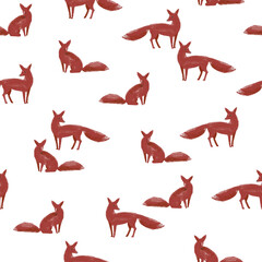 Seamless pattern with hand foxes. Stylish illustration, perfect for winter wrapping paper or fabric.