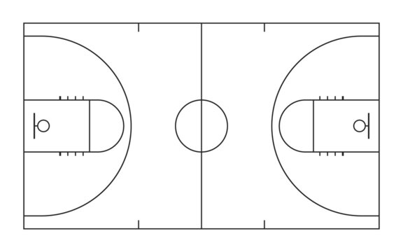 Top View Of Basketball Court Line. Vector Illustration