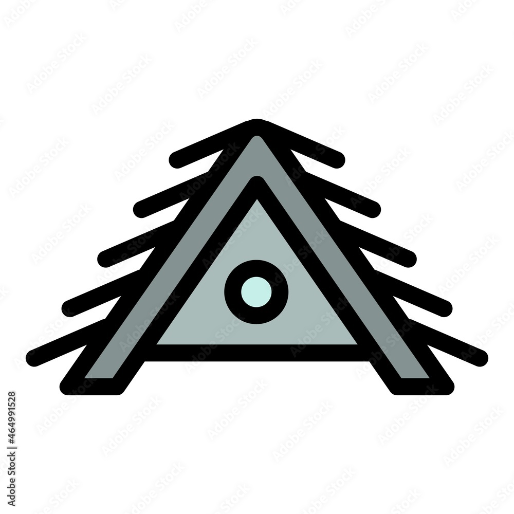 Poster attic with a round window icon. outline attic with a round window vector icon color flat isolated