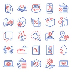 Business icons set. Included icon as Search files, Parking app, E-mail signs. Safe planet, Teamwork, Online delivery symbols. Gifts, Talk bubble, Romantic dinner. Loan percent, Support. Vector