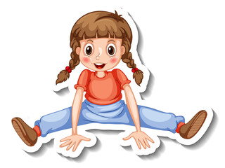 Sticker template with a girl in sitting pose isolated