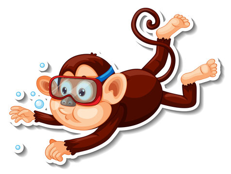 Monkey wear snorkel mask cartoon character sticker