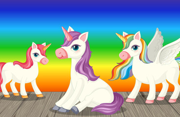 Unicorns on rainbow gradient background
