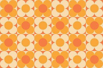 Abstract geometric seamless pattern. Simple shapes, vector illustration. Circles, squares and flowers