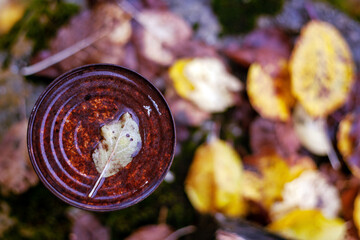 rust can and autumn leafs in the mountain