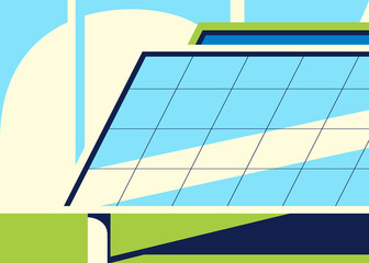 Banner with solar panels. Placard design in flat style.