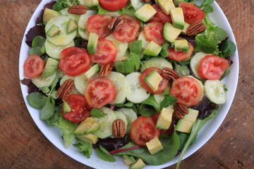 avocado walnut tomatoes and cucumber salad