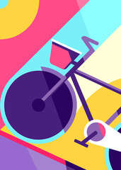 Poster with city bike. Placard design in flat style.