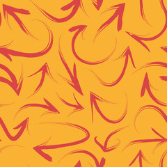 Arrows pattern. Seamless textile design projects with grunge curved arrows painted lines garish vector template