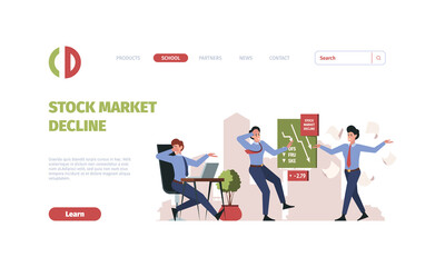Business crises landing. Money recession problem broke economy investment crises garish vector landing page with place for text