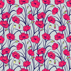 Poppies flowers seamless pattern. Vector stock illustration eps10, hand drawing.